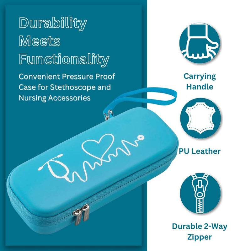Caseling Hard Stethoscope Case for 3M Littmann Classic III, Lightweight II S.E, Cardiology IV Diagnostic, MDF Acoustica - ID Slot, Mesh Pocket for Nurse Accessories and Medical Supplies (Blue - Pu Leather) - Image 3